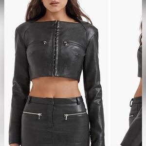 House of CB London Iona Black Leather Cropped Jacket